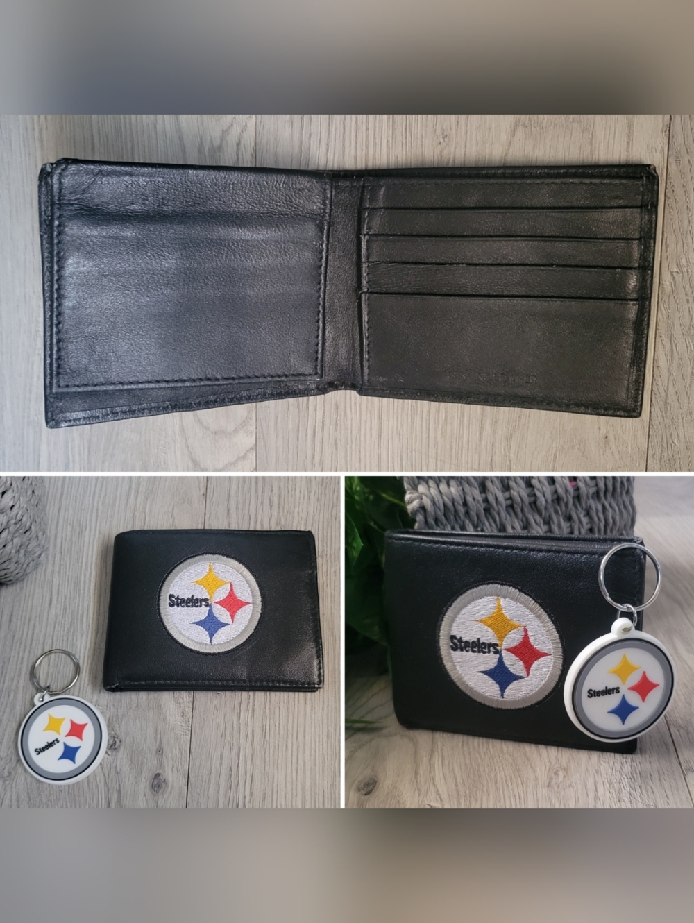 Pittsburgh Steelers NFL 4" x 3" Bifold Leather Wallet and Keychain